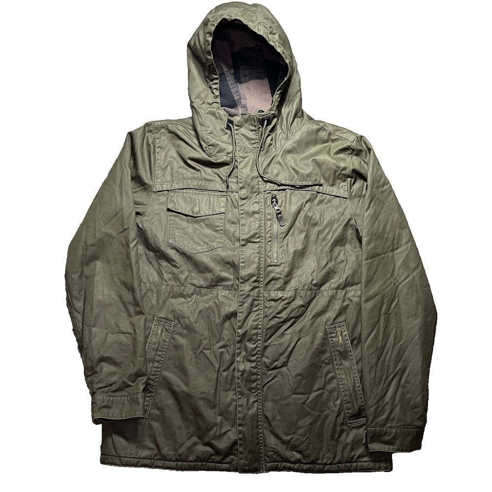 Volcom Monrovia Snowboarding Jacket Men's Large Green Waxed Canvas Flannel Lined